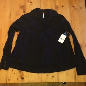 Free People dark navy collared shirt